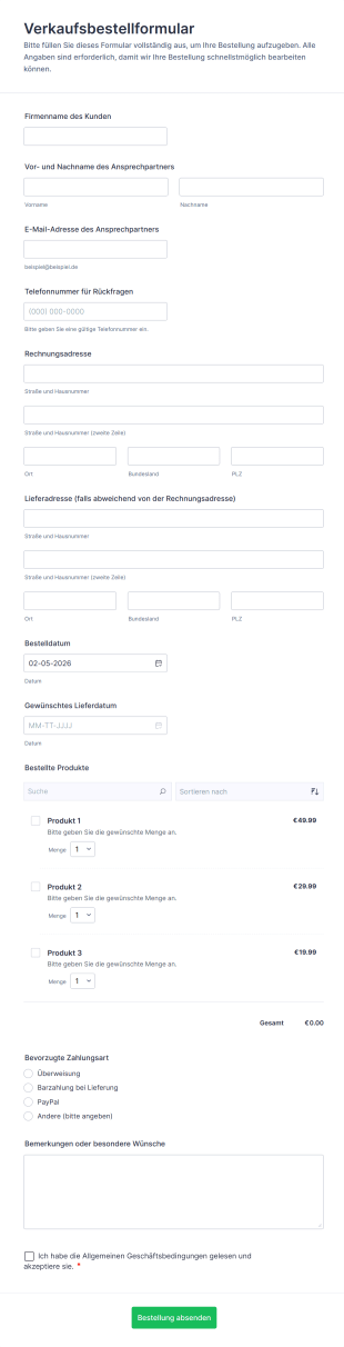 Verkaufsbestellformular