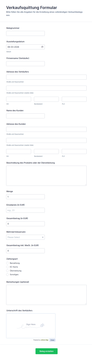 Verkaufsquittungsbuch Vorlage Formular