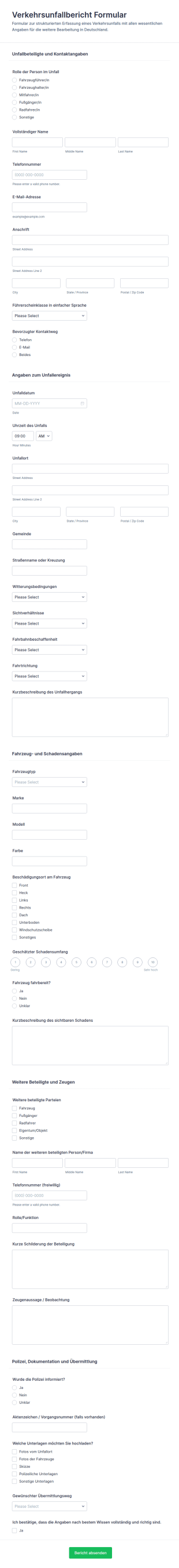 Verkehrsunfallbericht Formular 🚗🚧