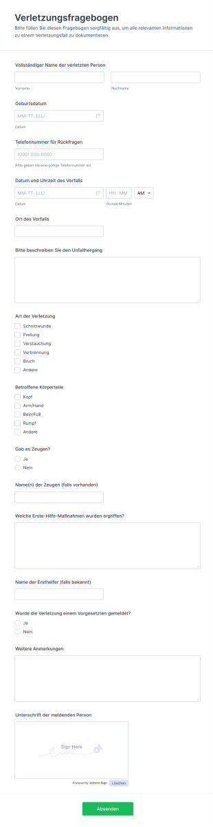 Verletzungsfragebogen