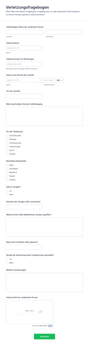 Verletzungsfragebogen