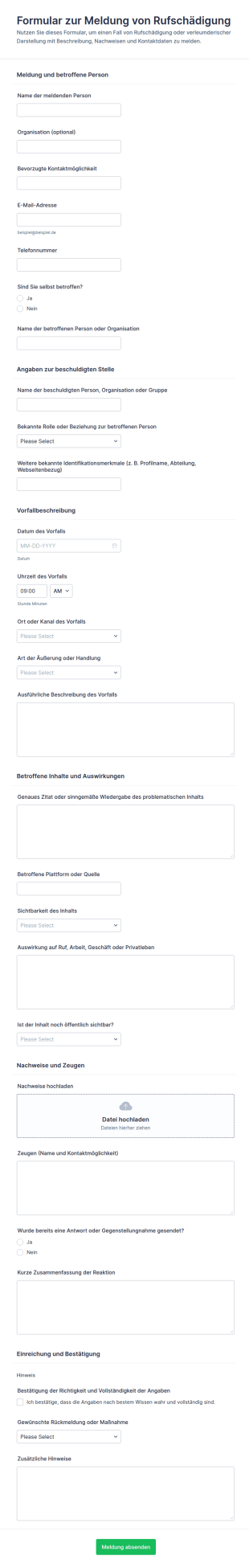 Verleumdungsschutzmeldeformular