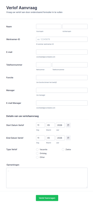 Verlof Aanvraagformulier