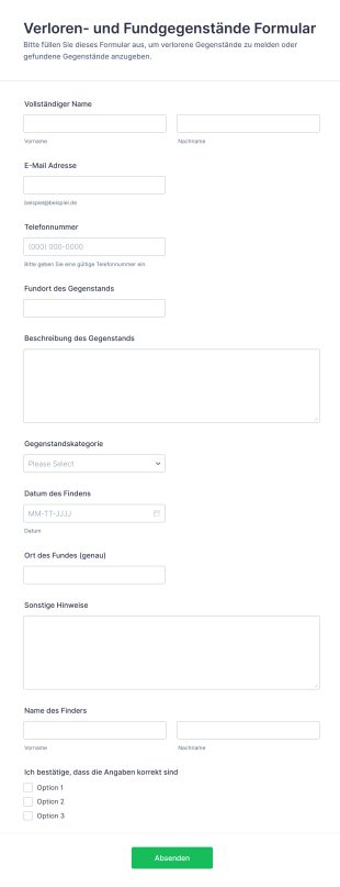 Verloren Und Fundgegenstände Formular