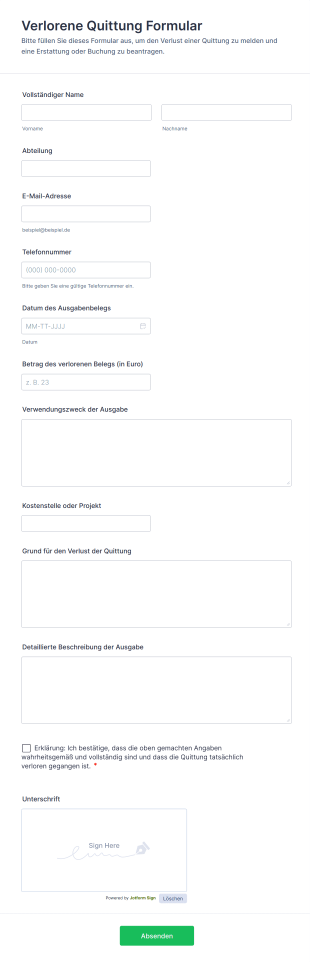 Verlorene Quittung Formular