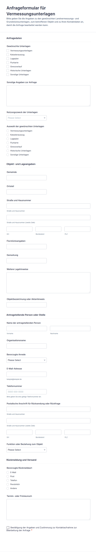 Vermessungsunterlagen Anfrage Formular
