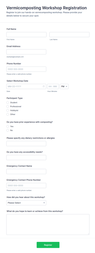 Vermicomposting Workshop Registration Form Template