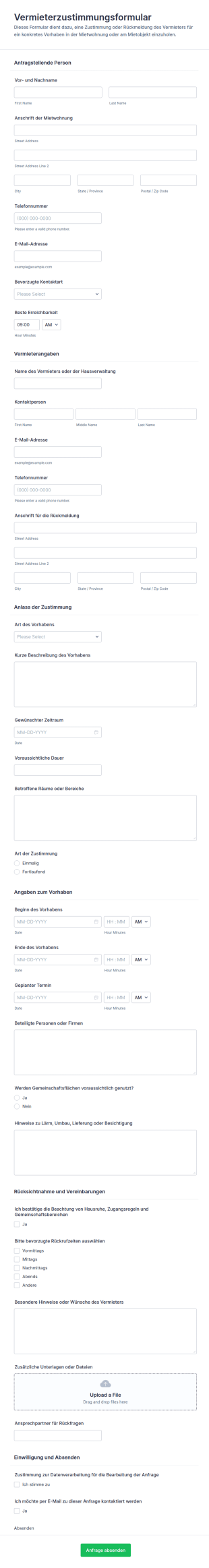 Vermieter Genehmigungsformular