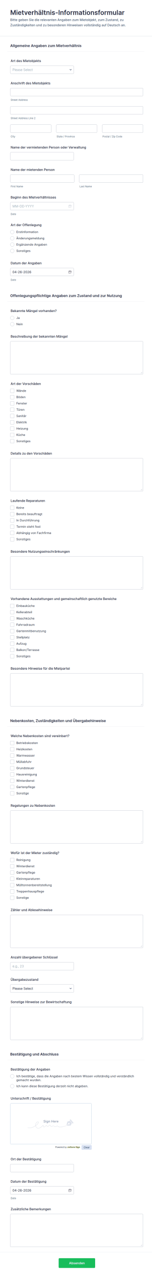 Vermieter Mieter Offenlegungsformular