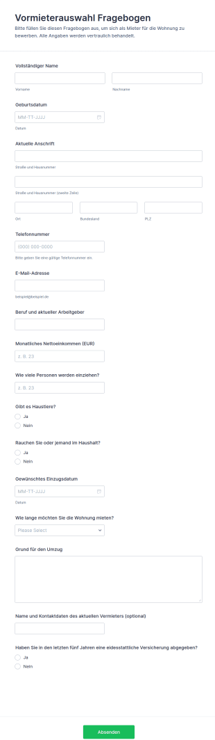 Vermietungs Vorauswahl Fragebogen