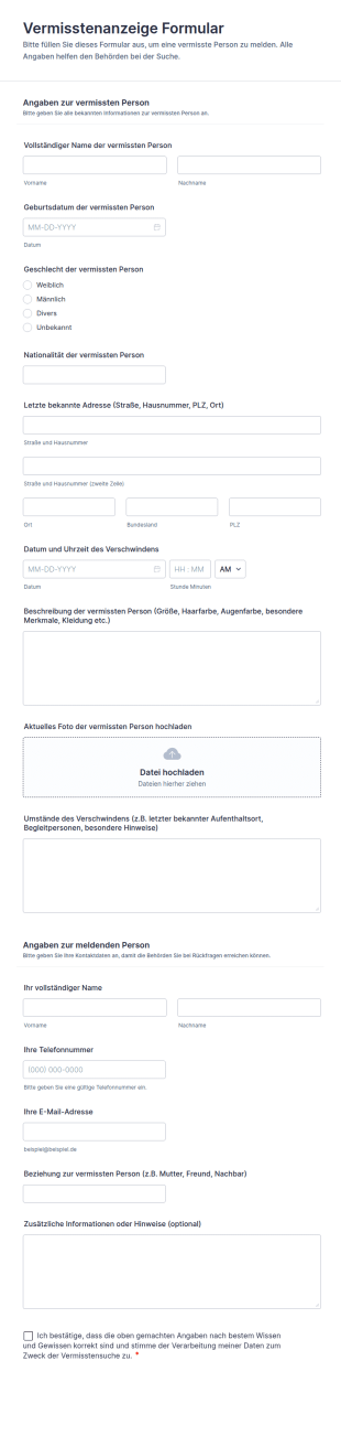 Vermisstenanzeige Formular