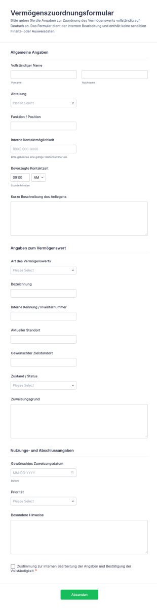 Vermögensaufteilungsformular