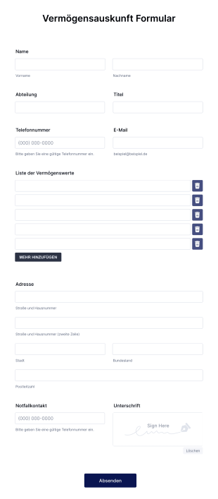 Vermögensauskunft Formular