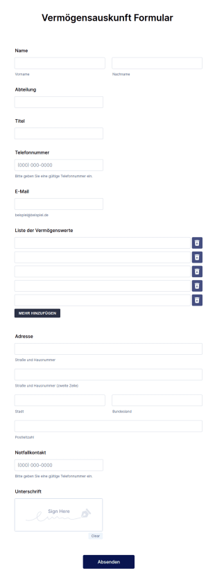 Vermögensauskunft Formular