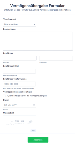 Vermögensübergabe Formular
