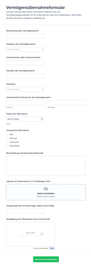 Vermögensübernahme Formular