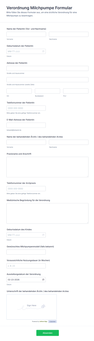 Verordnung Milchpumpe Formular