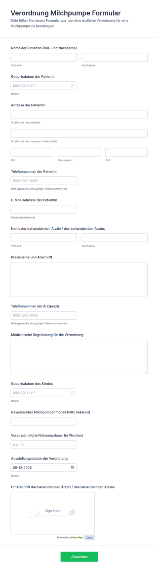 Verordnung Milchpumpe Formular