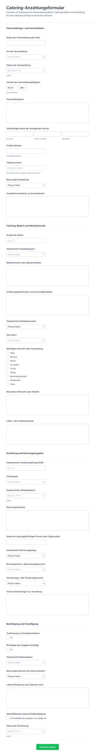 Verpflegungsanzahlung Formular