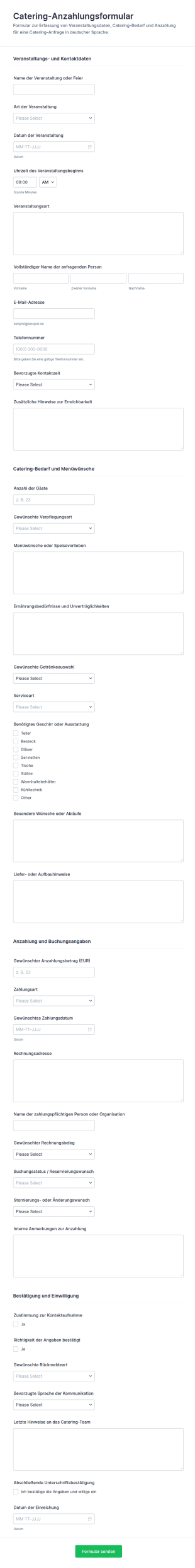 Verpflegungsanzahlung Formular