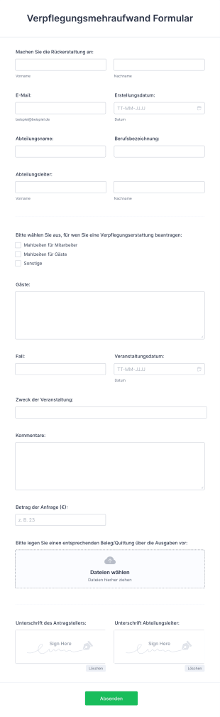 Verpflegungsmehraufwand Formular Form Template