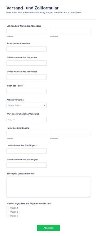Versand Und Zollformular