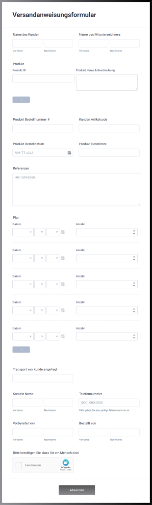 Versandanweisungsformular Form Template