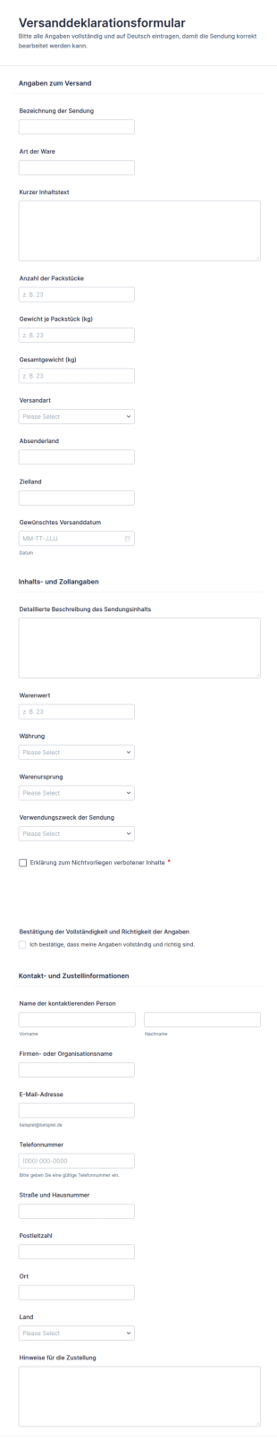 Versanddeklaration Formular 📦🚢
