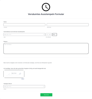 Versäumtes Ausstempeln Formular Form Template