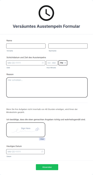 Versäumtes Ausstempeln Formular