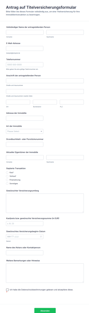 Verschaffungsanfrage Für Titelschutz Formular