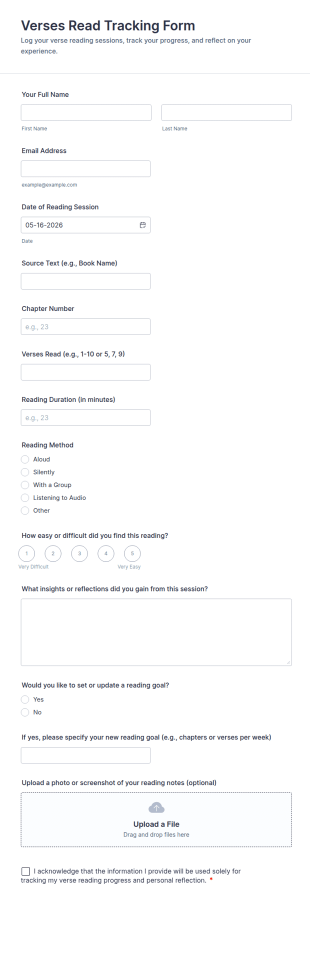 Verses Read Tracking Form Template