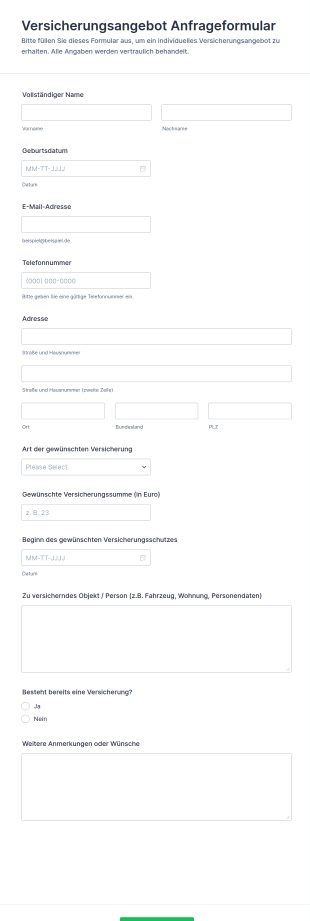 Versicherungsangebot Anfrageformular