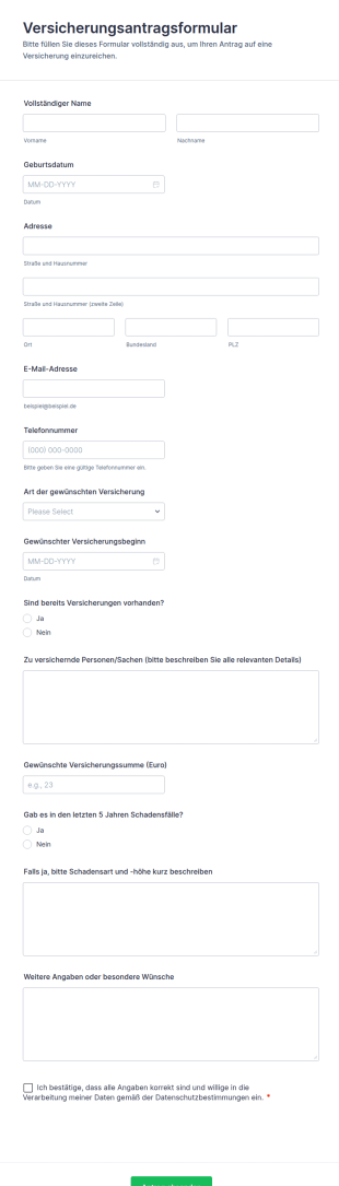 Versicherungsantragsformular