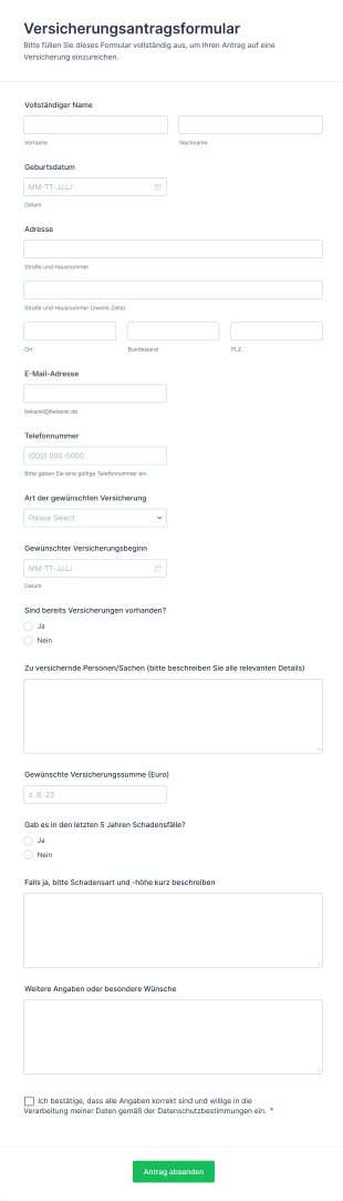 Versicherungsantragsformular
