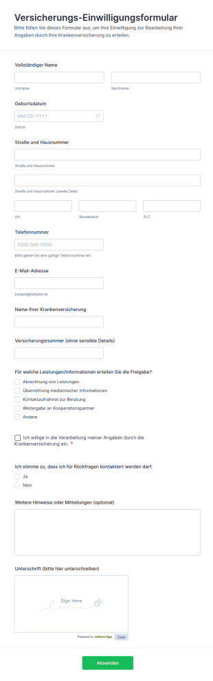 Versicherungsleistungszustimmung Formular