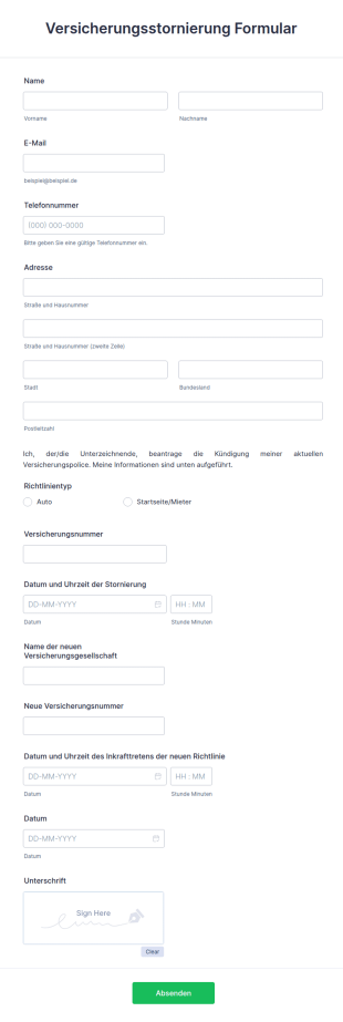 Versicherungsstornierung Formular
