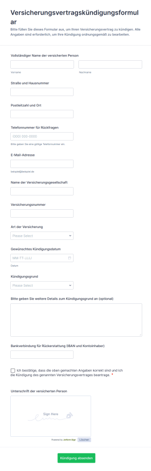 Versicherungsvertragskündigungsformular