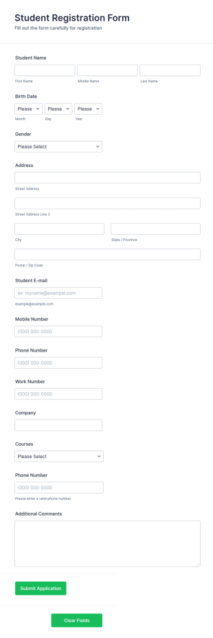 Version 2 Of Course Registration Form Template