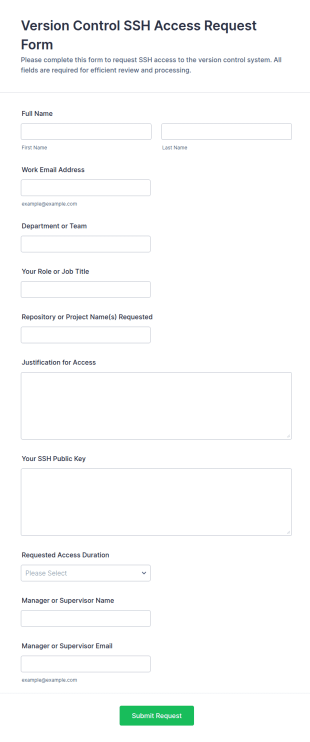 Version Control SSH Access Request Form Template