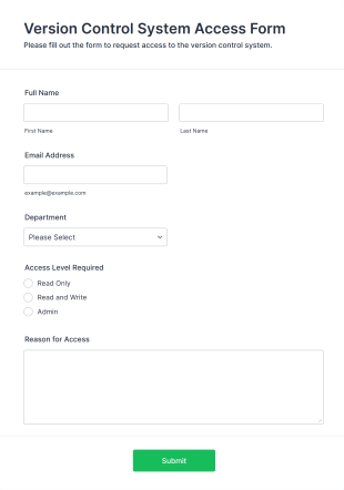 Version Control System Access Form Template