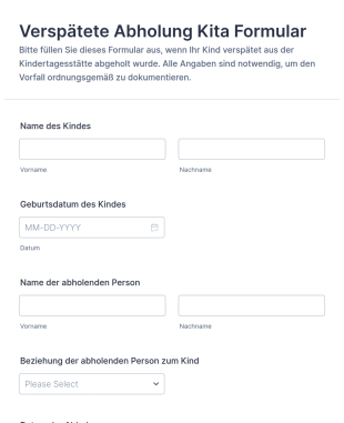 Verspätete Abholung Kita Formular