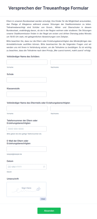 Versprechen Der Treueanfrage Formular