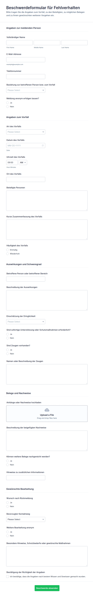 Verstoßbeschwerde Formular
