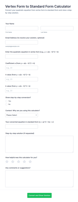 Vertex Form To Standard Form Calculator
