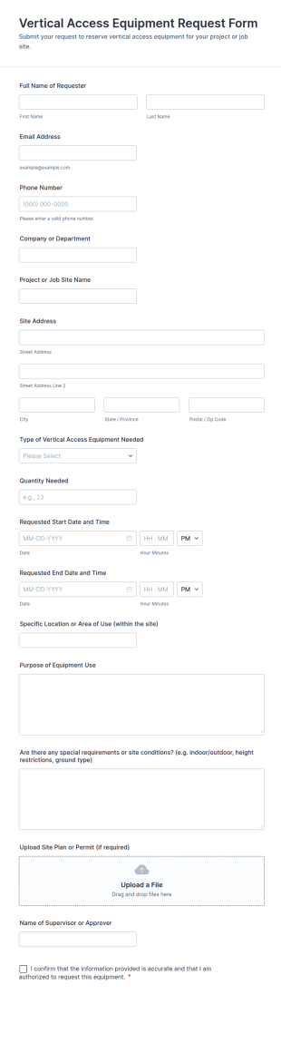 Vertical Access Equipment Request Form Template