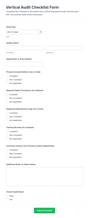 Vertical Audit Checklist Form Template