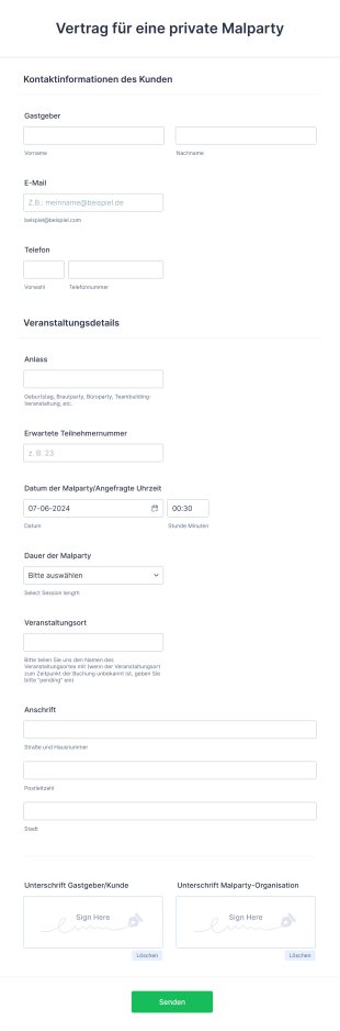 Vertrag Für Eine Private Malparty Form Template