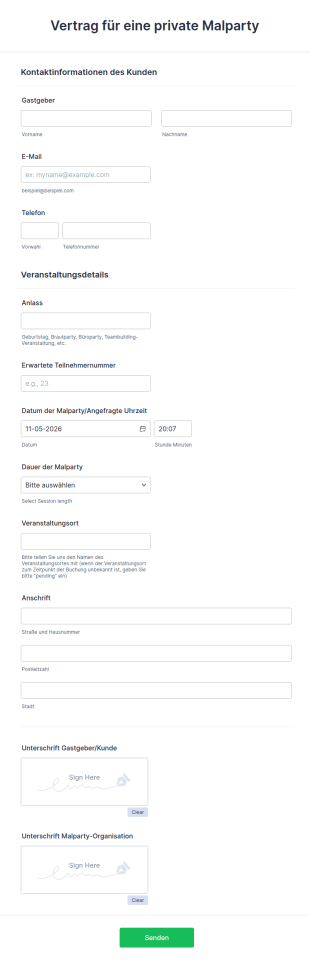 Vertrag Für Eine Private Malparty