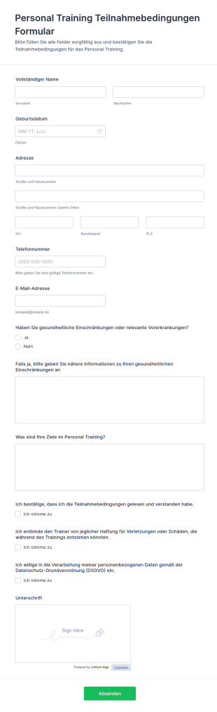 Vertrag Für Personaltraining Allgemeine Geschäftsbedingungen